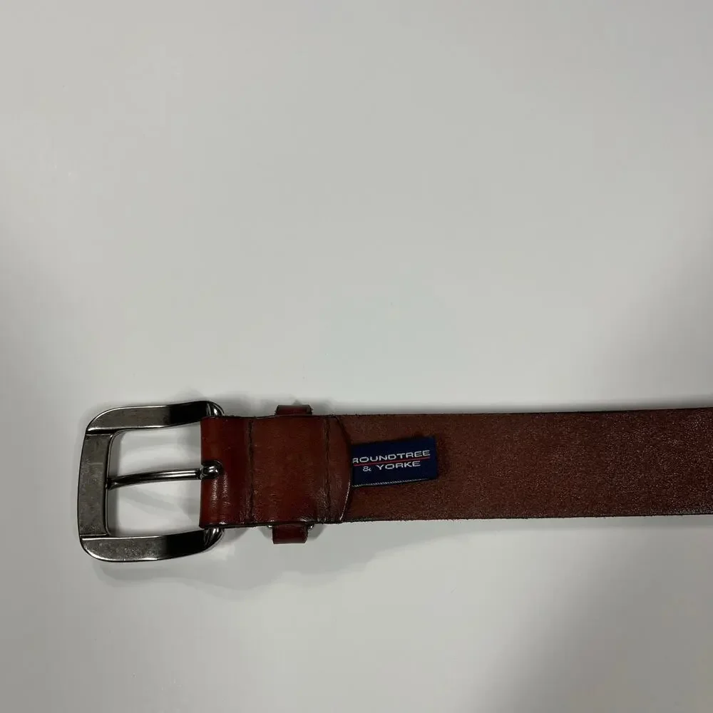 Roundtree & Yorke Full Grain‎ Leather Men’s Belt Brown Silver Buckle 100/40